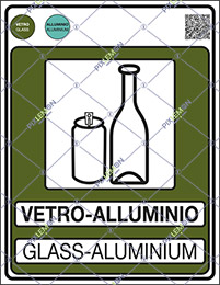 Cartello adesivo cm 30x20 vetro-alluminio glass-aluminium gestione dei rifiuti - norma uni 11686