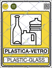 Cartello adesivo cm 30x20 plastica-vetro plastic-glass gestione dei rifiuti - norma uni 11686