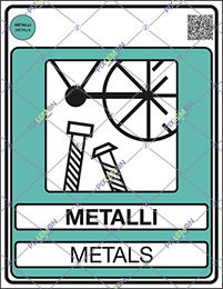 Cartello adesivo cm 30x20 metalli metals gestione dei rifiuti - norma uni 11686
