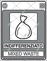Cartello adesivo cm 30x20 indifferenziato mixed waste gestione dei rifiuti - norma uni 11686