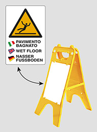 Cavalletto plastica gialla cm 60x30 bifacciale completo di tabelle cm 30x20 pavimento bagnato 