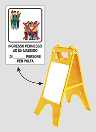 Cavalletto plastica gialla cm 60x30 bifacciale completo di tabelle cm 30x20 ingresso permesso ad un massimo di persone per volta