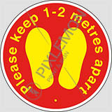 Cartello adesivo diametro cm 20 please keep 1-2 metres apart segnaletica per pavimento con trattamento antiscivolo