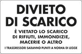 Cartello alluminio cm 30x20 divieto di scarico è vietato lo scarico di rifiuti, immondizie, macerie o altro