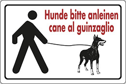 Cartello alluminio cm 30x20 hunde bitte anleinen cane al guinzaglio