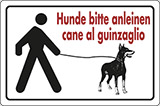 Cartello alluminio cm 30x20 hunde bitte anleinen cane al guinzaglio