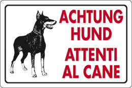 Cartello alluminio cm 30x20 achtung hund attenti al cane
