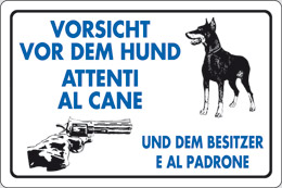 Cartello alluminio cm 30x20 vorsicht vor dem hund attenti al cane und dem besitzer e al padrone