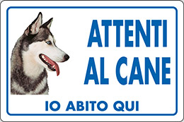 Cartello alluminio cm 30x20 attenti al cane io abito qui