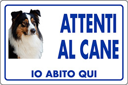 Cartello alluminio cm 30x20 attenti al cane io abito qui