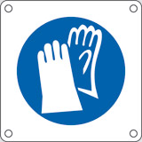 Cartello alluminio cm 4x4 è obbligatorio usare i guanti protettivi