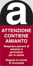 Cartello adesivo cm 10x5 n° 8 attenzione contiene amianto respirare polvere di amianto è pericoloso per la salute seguire le norme di sicurezza