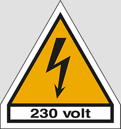 Cartello adesivo lato cm 3 -h cm 0,7 n° 12 230 volt