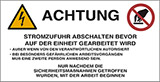 Cartello adesivo cm 16,5x8,5 achtung stromzufuhr abschalten bevor auf der einheit gearbeitet wird