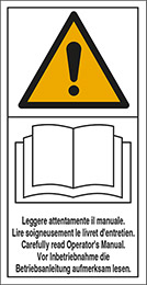 Cartello adesivo cm 8,2x4,2 n° 16 leggere attentamente il manuale lire soigneusement le livret dentretien carefully read operators manual