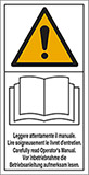 Cartello adesivo cm 8,2x4,2 n° 16 leggere attentamente il manuale lire soigneusement le livret dentretien carefully read operators manual