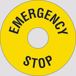 Cartello adesivo diametro cm 6 interno cm 2,25 emergency stop