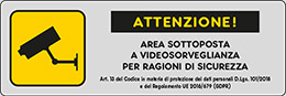 Cartello adesivo cm 15x5 attenzione area sottoposta a videosorveglianza per ragioni di sicurezza art 13 del codice in materia di protezione dei dati personali dlgs 101/2018 e del regolamento ue 2016/679 gdpr