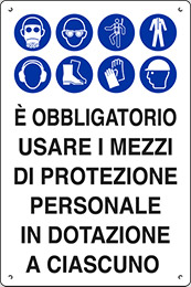 Cartello polionda cm 60x40 è obbligatorio usare i mezzi di protezione personale in dotazione a ciascuno