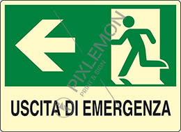 Cartello alluminio luminescente cm 30x20 uscita di emergenza a sinistra