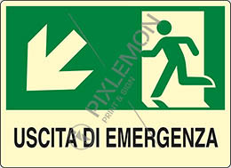 Cartello alluminio luminescente cm 21x16 uscita di emergenza scala in basso a sinistra