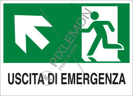 Cartello adesivo cm 18x12 uscita di emergenza scala in alto a sinistra