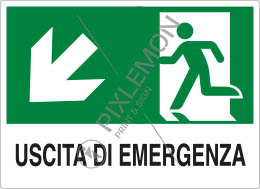 Cartello adesivo cm 30x20 uscita di emergenza scala in basso a sinistra