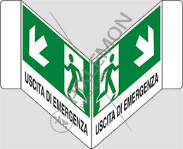 Cartello alluminio cm 30x20 bifacciale a v uscita di emergenza scala