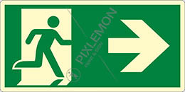 Cartello alluminio luminescente cm 25x12,5 uscita di emergenza a destra - emergency exit right hand