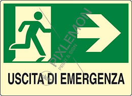 Cartello alluminio luminescente cm 30x20 uscita di emergenza a destra