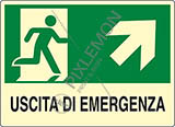 Cartello alluminio luminescente cm 30x20 uscita di emergenza scala in alto a destra