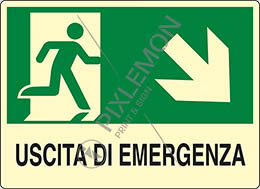 Cartello alluminio luminescente cm 30x20 uscita di emergenza scala in basso a destra