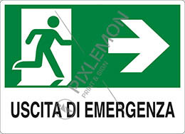 Cartello alluminio cm 50x35 uscita di emergenza a destra