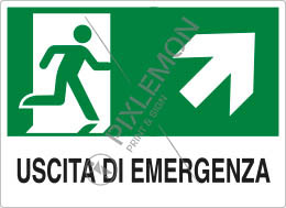 Cartello alluminio cm 18x12 uscita di emergenza scala in alto a destra