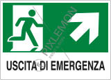 Cartello adesivo cm 18x12 uscita di emergenza scala in alto a destra