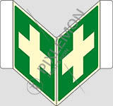 Cartello alluminio luminescente cm 20x20 bifacciale a v pronto soccorso - first aid