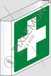 Cartello alluminio cm 35x35 bifacciale a bandiera pronto soccorso - first aid
