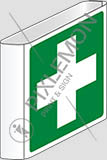 Cartello alluminio cm 20x20 bifacciale a bandiera pronto soccorso - first aid