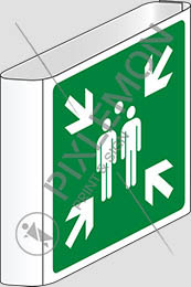Cartello alluminio cm 20x20 bifacciale a bandiera punto di ritrovo ed evacuazione - evacuation assembly point