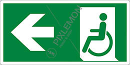 Cartello alluminio cm 25x12,5 uscita di emergenza disabili a sinistra - emergency exit for people unable to walk left hand