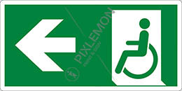 Cartello alluminio cm 30x15 uscita di emergenza disabili a sinistra - emergency exit for people unable to walk left hand