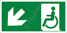 Cartello alluminio cm 25x12,5 uscita di emergenza disabili in basso a sinistra - emergency exit for people unable to walk down and left