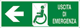 Cartello alluminio cm 35x12,5 uscita di emergenza disabili a sinistra