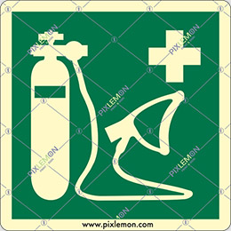 Cartello adesivo luminescente cm 15x15 rianimatore - oxygen resuscitator