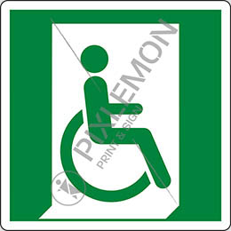 Cartello alluminio cm 20x20 uscita di emergenza per persone incapaci di camminare o con problemi di deambulazione a destra 