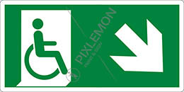 Cartello alluminio cm 25x12,5 uscita di emergenza disabili in basso a destra - emergency exit for people unable to walk down and right