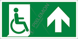 Cartello alluminio cm 25x12,5 uscita di emergenza disabili in alto - emergency exit for people unable to walk up hand