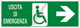 Cartello alluminio cm 35x12,5 uscita di emergenza disabili a destra