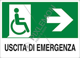 Cartello alluminio cm 21x16 uscita di emergenza disabili a destra
