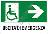 Cartello alluminio cm 21x16 uscita di emergenza disabili a destra